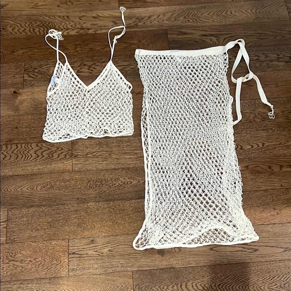 White Crochet Swim Coverup Set